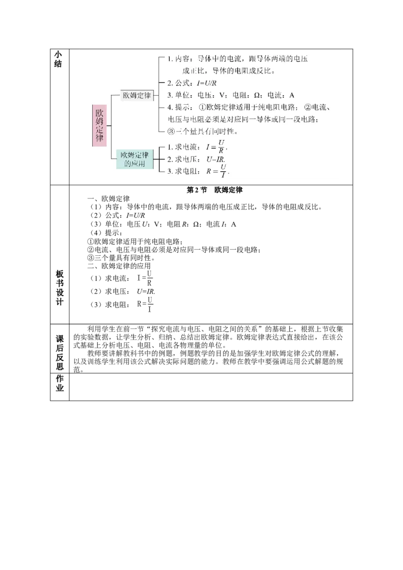 17.2欧姆定律（教学设计）-（人教版）_初物_八年级上下册+九年级全一册物理_九年级物理全一册_教学设计
