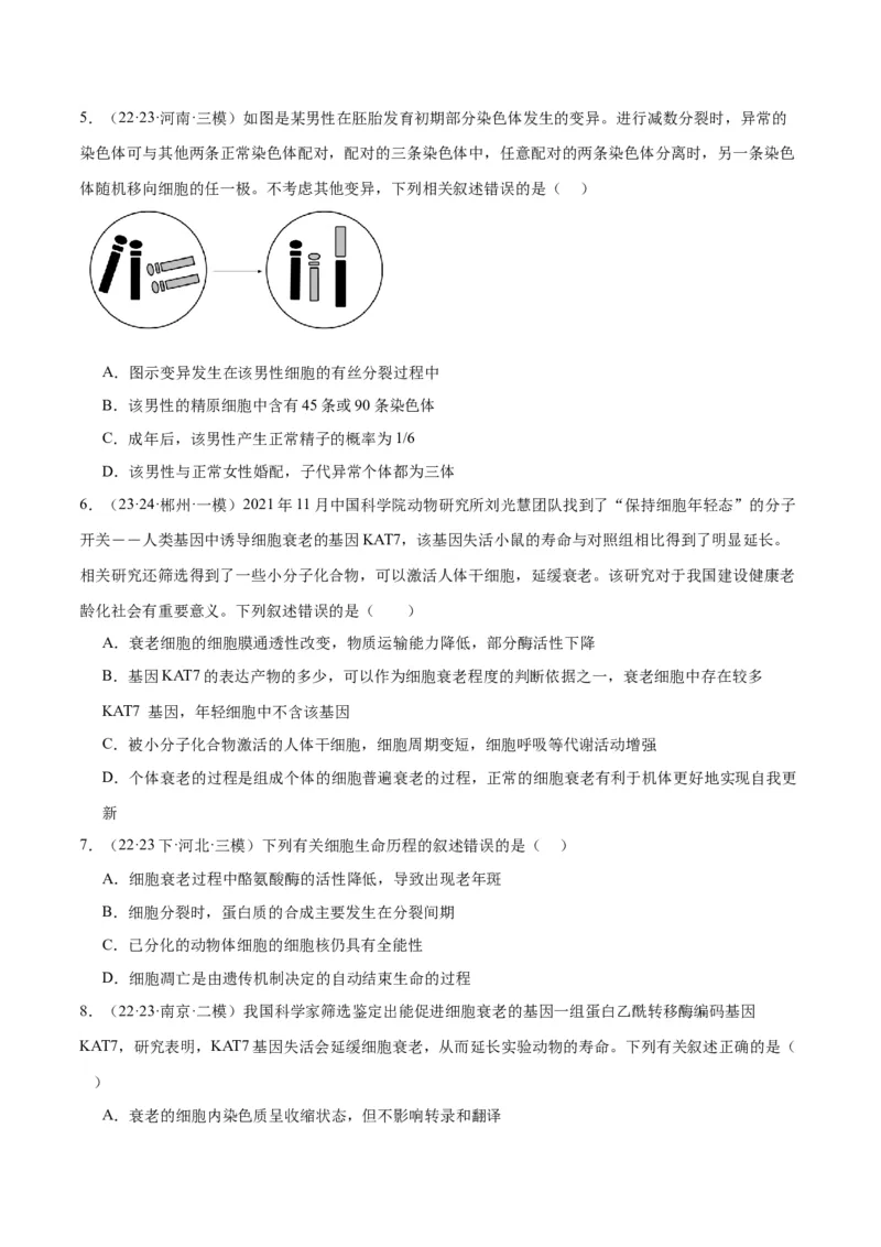 专题03细胞的生命历程（讲义）（原卷版）_新高考复习资料_2024年新高考复习资料_二轮复习资料_高频考点解密2024年高考生物二轮复习高频考点追踪与预测（新高考专用）_讲义