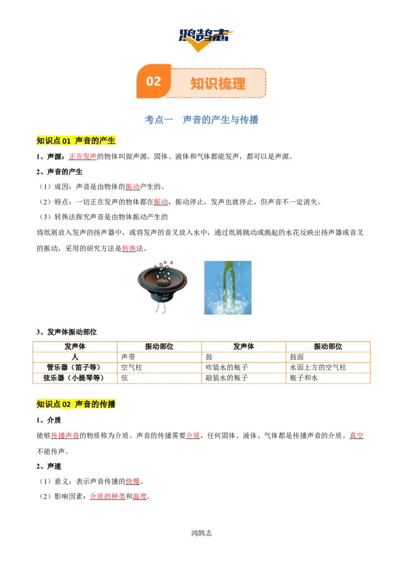专题01声现象（3大模块知识清单+3个易混易错+2种方法技巧+典例真题精析）（解析版）_8、物理总复习_物理一轮复习