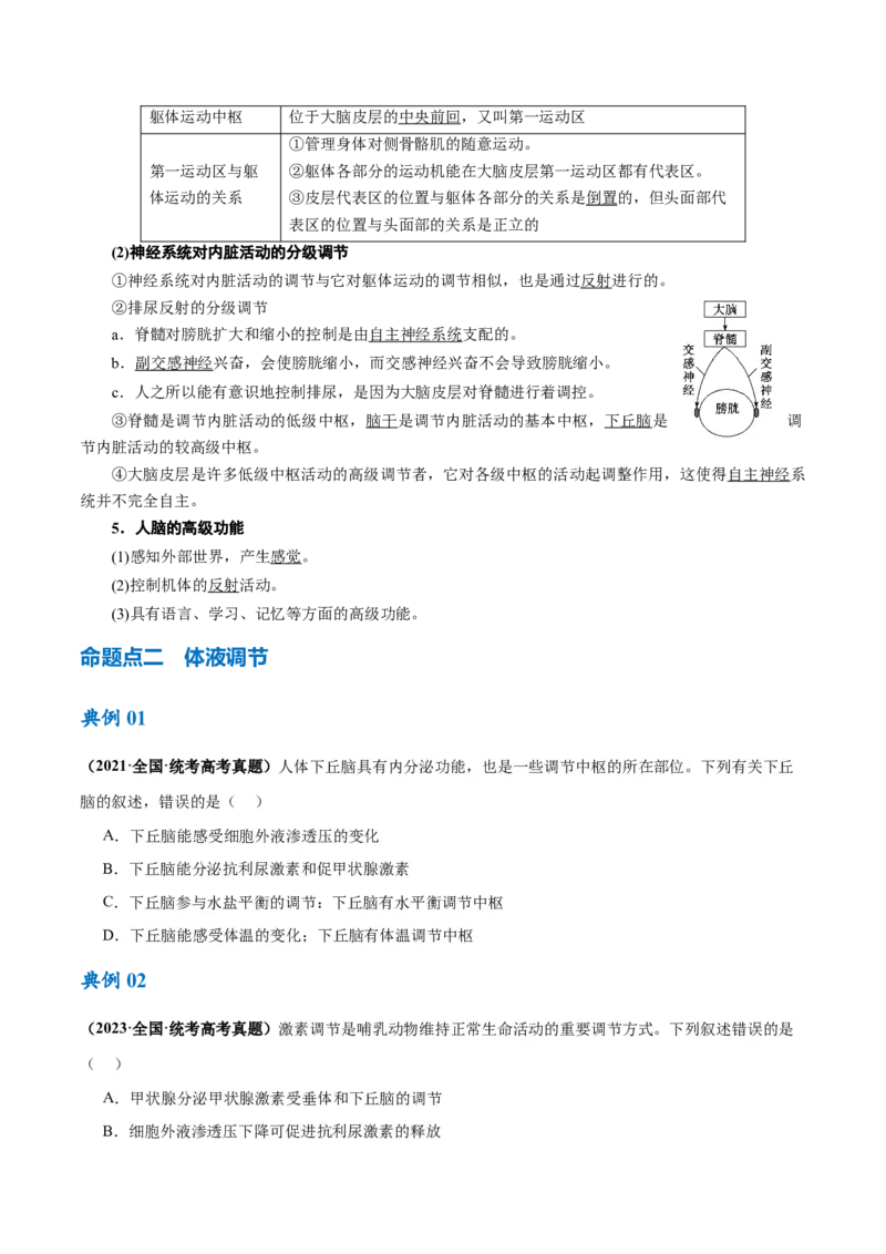 专题07动物生命活动的调节（讲义）（原卷版）_新高考复习资料_2024年新高考复习资料_二轮复习资料_高频考点解密2024年高考生物二轮复习高频考点追踪与预测（新高考专用）_讲义