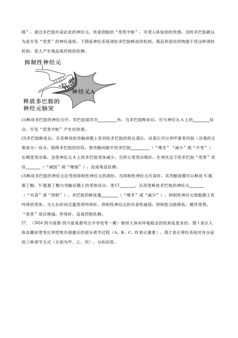 专题07动物生命活动的调节（讲义）（原卷版）_新高考复习资料_2024年新高考复习资料_二轮复习资料_高频考点解密2024年高考生物二轮复习高频考点追踪与预测（新高考专用）_讲义