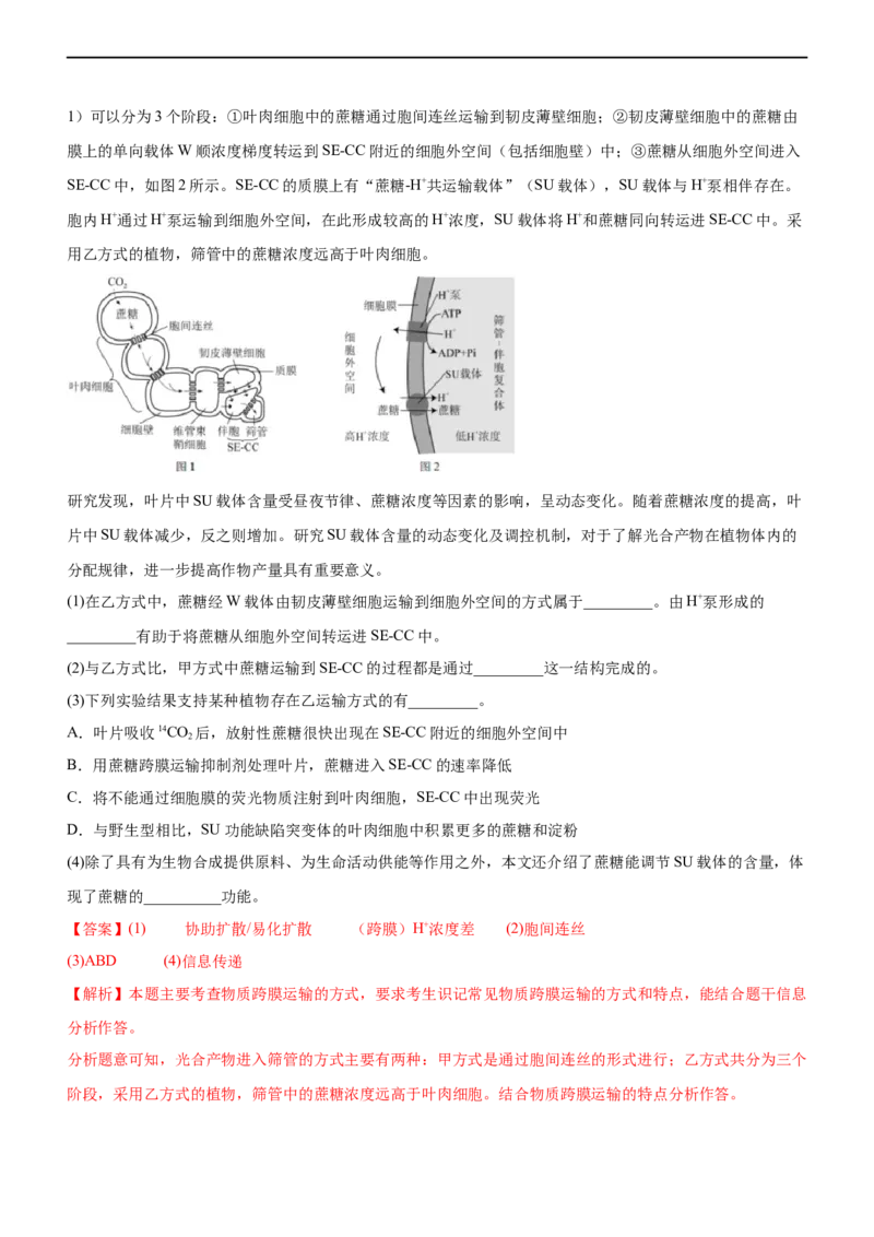 专题03细胞的物质输入和输出（练）-2023年高考生物二轮复习讲练测（全国通用）（解析版）_通用版（老高考）复习资料_2023年复习资料_二轮复习