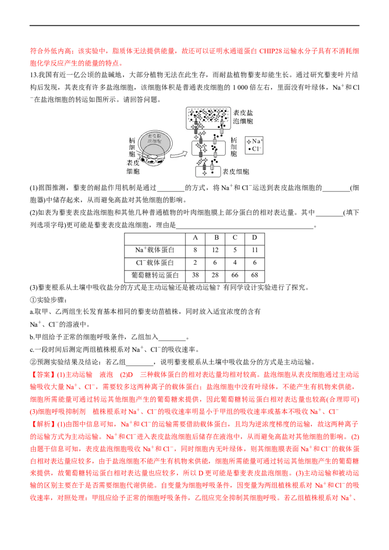 专题03细胞的物质输入和输出（练）-2023年高考生物二轮复习讲练测（全国通用）（解析版）_通用版（老高考）复习资料_2023年复习资料_二轮复习