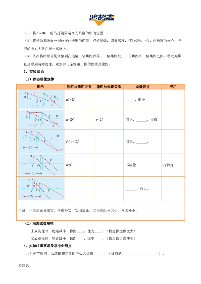 专题03透镜及其应用（4大模块知识清单+4个易混易错+3种方法技巧+典例真题精析）（原卷版）_8、物理总复习_物理一轮复习