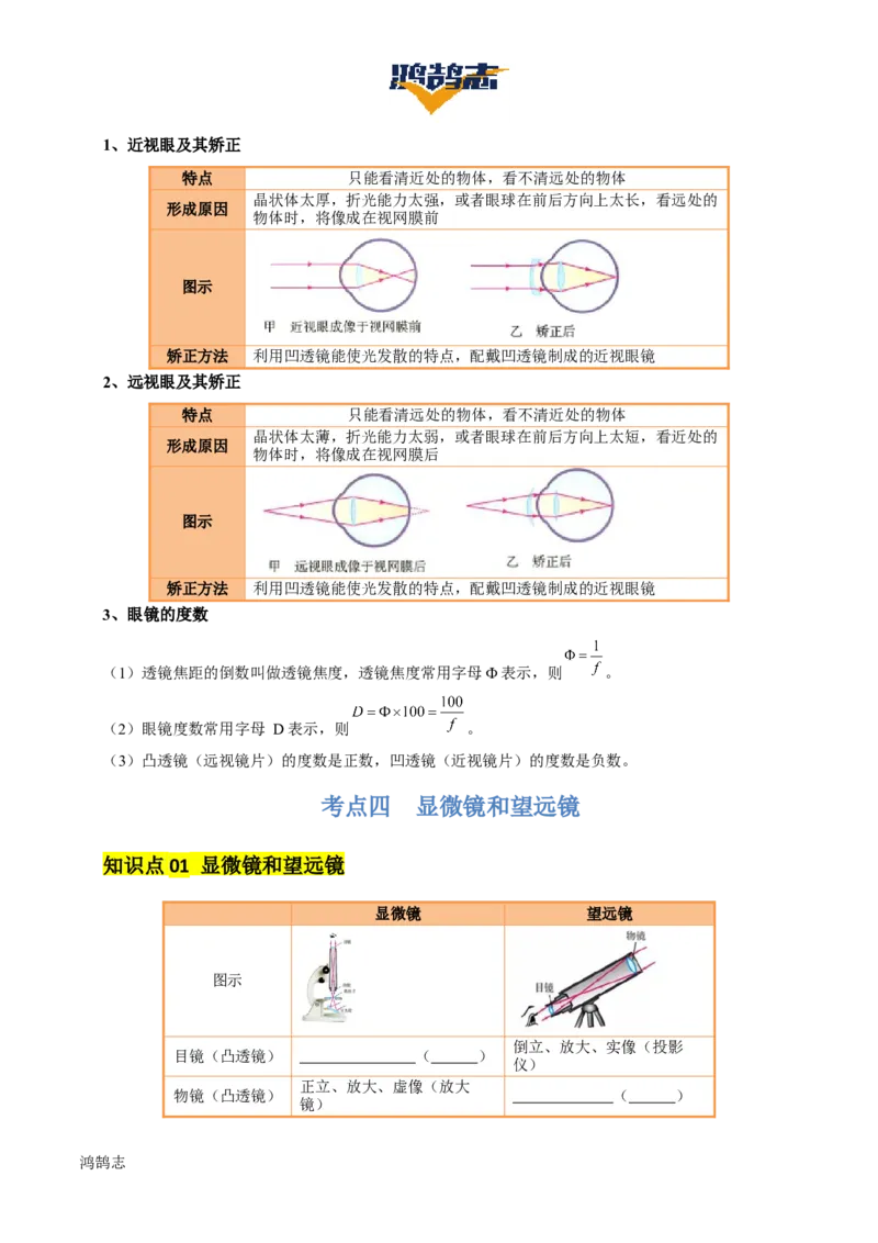 专题03透镜及其应用（4大模块知识清单+4个易混易错+3种方法技巧+典例真题精析）（原卷版）_8、物理总复习_物理一轮复习