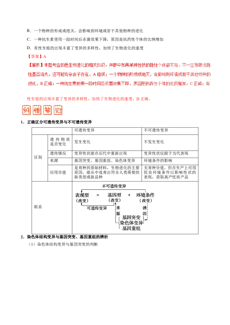 专题07生物的变异与进化-备战2019年高考生物之纠错笔记系列（解析版）_新高考复习资料_2022年新高考复习资料_2022年一轮复习最新版_1.2022年高考生物一轮复习全国通用版