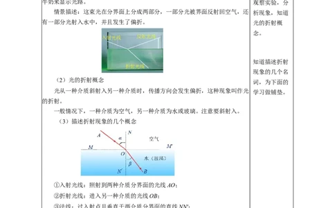 4.4光的折射（教学设计）-（人教版2024）_初物_八年级上下册+九年级全一册物理_八年级物理上册_教学设计（完）
