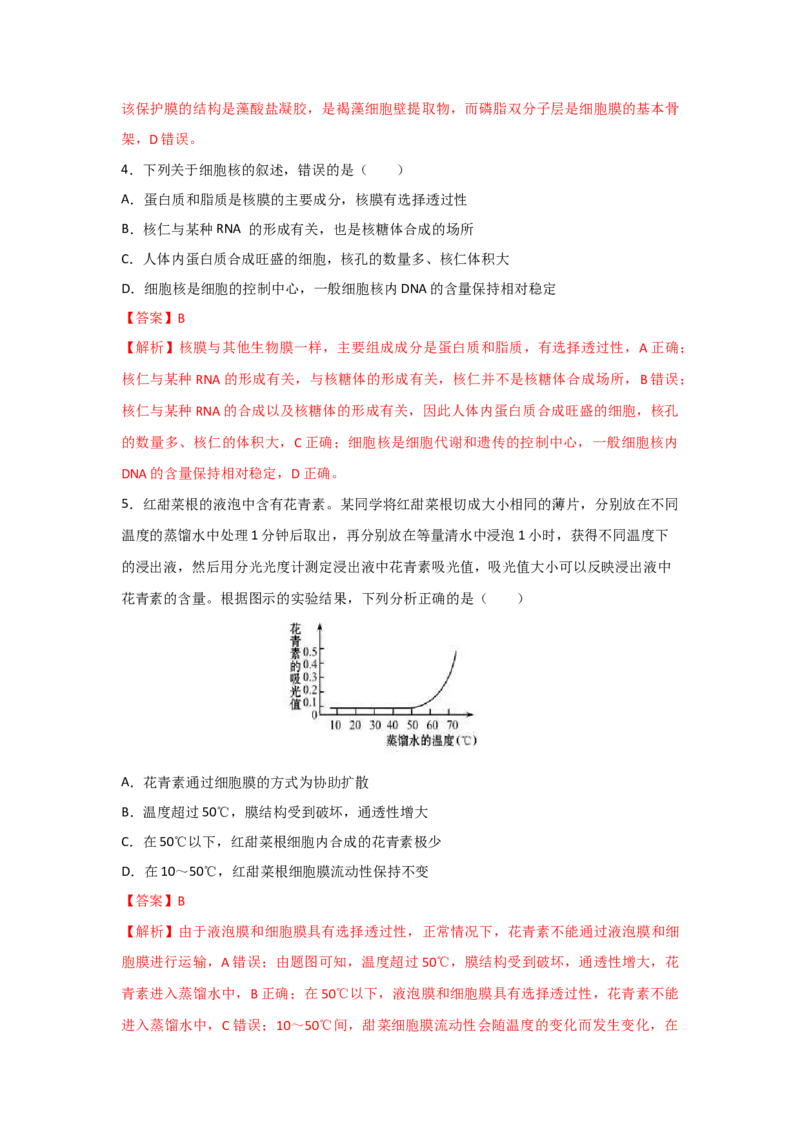专题04细胞膜与细胞核(教师版)_新高考复习资料_2023年新高考复习资料_二轮复习_增分要点2023高考生物二轮复习专题解读和分层训练291073137