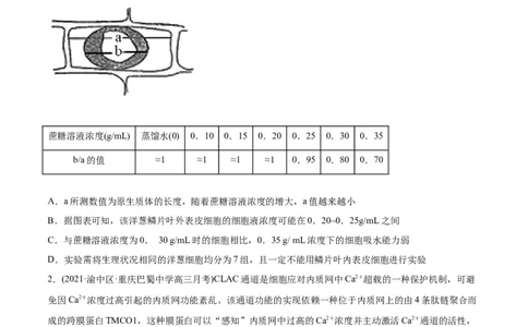 专题02物质进出细胞、酶和ATP-2021年高考生物真题与模拟题分类训练（学生版）_新高考复习资料_2023年新高考复习资料_一轮复习_2023年新高考大一轮复习讲义