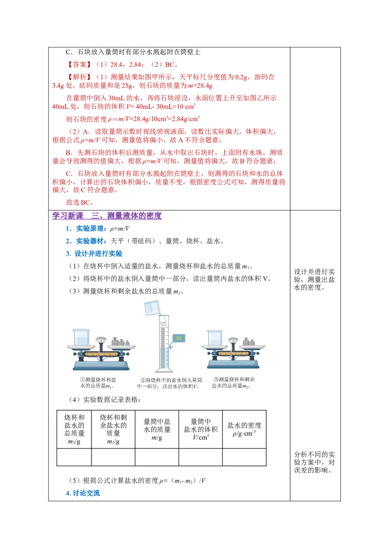 6.3测量物质的密度（教学设计）-（人教版）_初物_八年级上下册+九年级全一册物理_八年级物理上册_老课标资料_教学设计