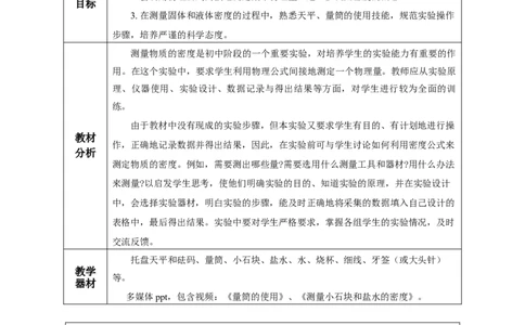 6.3测量物质的密度（教学设计）-（人教版）_初物_八年级上下册+九年级全一册物理_八年级物理上册_老课标资料_教学设计