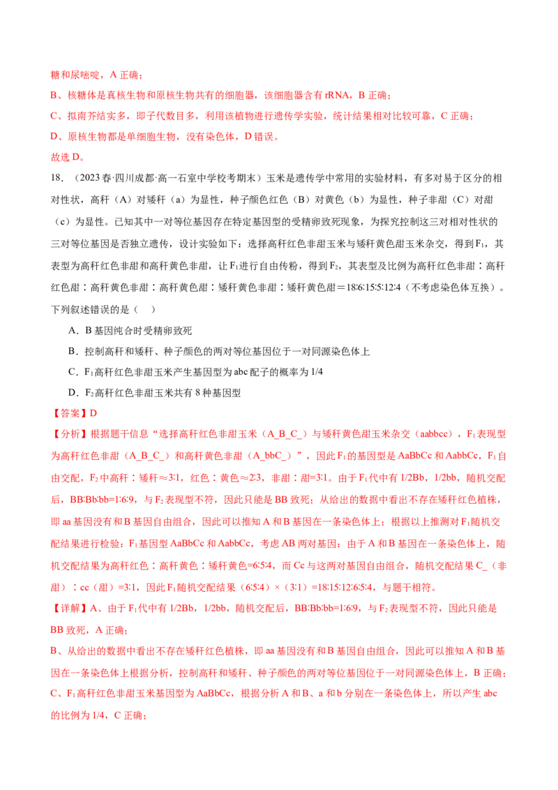 第五单元基因的传递规律（测试）（解析版）_2024年新高考资料_1.2024一轮复习_2024年高考生物一轮复习讲练测（新教材新高考）