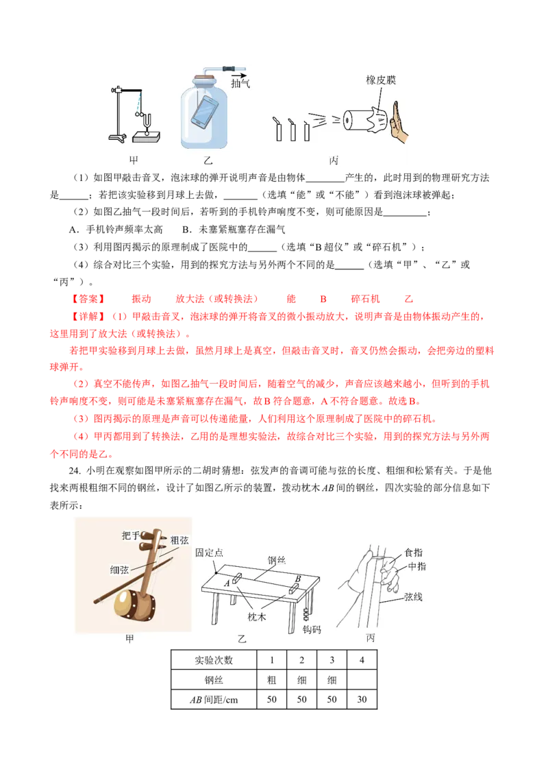 专题01声学（测试）(全国通用）解析版_8、物理总复习_8.中考物理总复习_2024年中考复习资料_二轮复习资料_完2024年中考物理二轮复习课件+讲义+练习（全国通用）