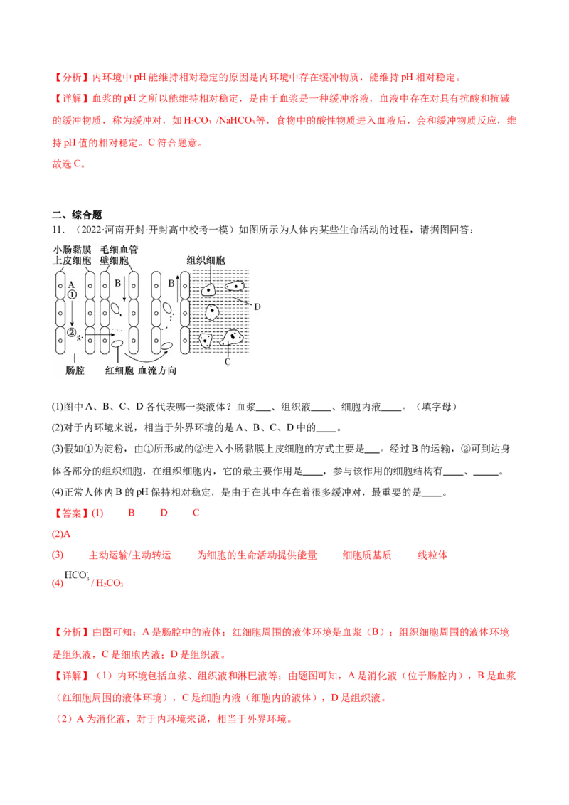 考点通关卷25内环境与稳态（解析版）_2024年新高考资料_1.2024一轮复习_2024年高考生物一轮复习考点通关卷（新高考通用）_考点通关卷25+内环境与稳态-2024年高考生物一轮复习考点通关卷