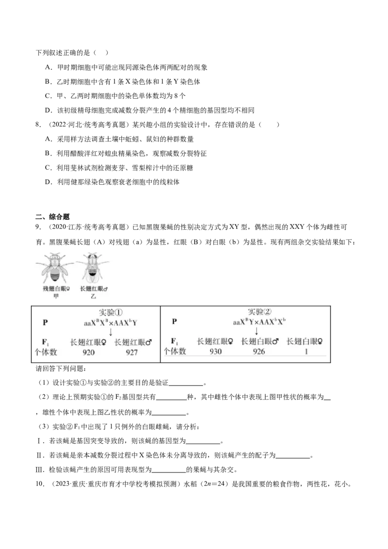 考点通关卷13减数分裂和受精作用（原卷版）_2024年新高考资料_1.2024一轮复习_2024年高考生物一轮复习考点通关卷（新高考通用）
