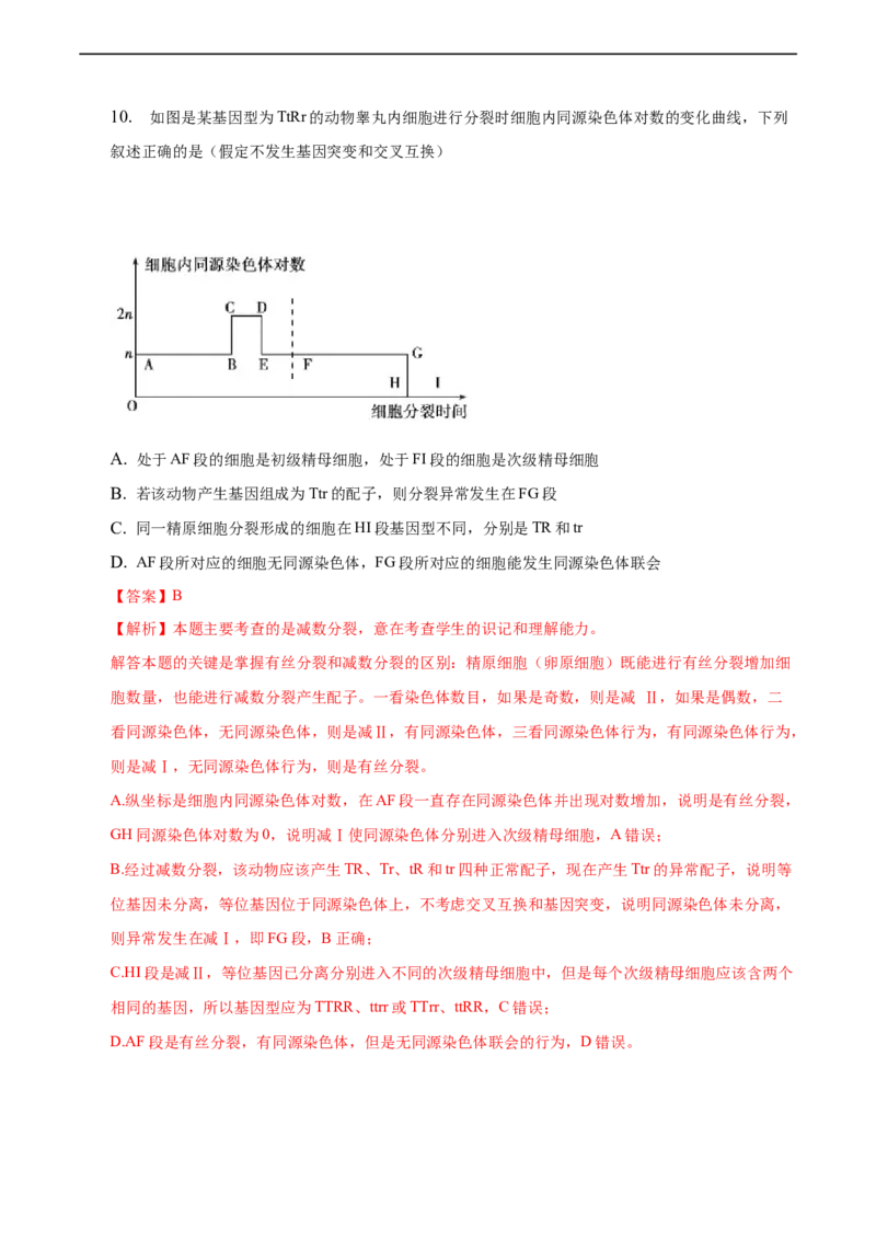 专题06减数分裂及受精作用（测试卷）-2023年高考生物二轮复习讲练测（全国通用）（解析版）_通用版（老高考）复习资料_2023年复习资料_二轮复习