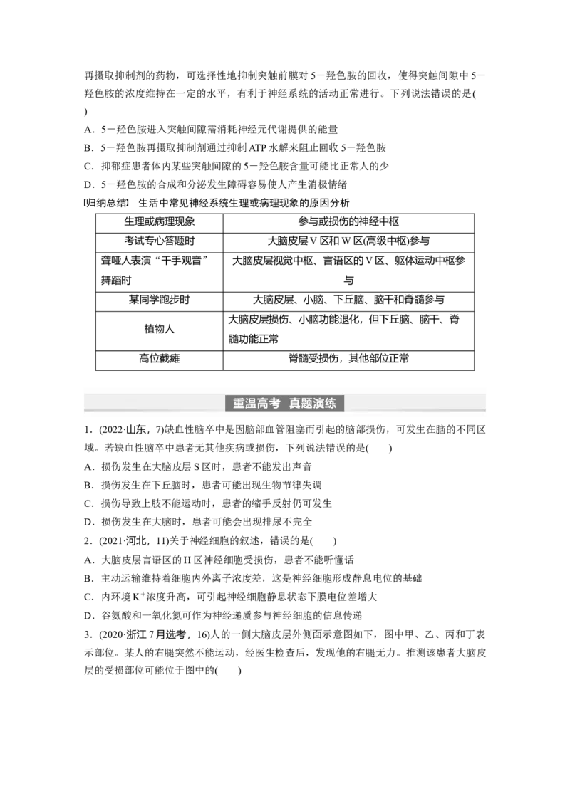 第8单元　第4课时　神经系统的分级调节和人脑的高级功能_2024年新高考资料_1.2024一轮复习_2024年高考生物一轮复习讲义（新人教版）_学生版在此文件夹_大一轮复习讲义