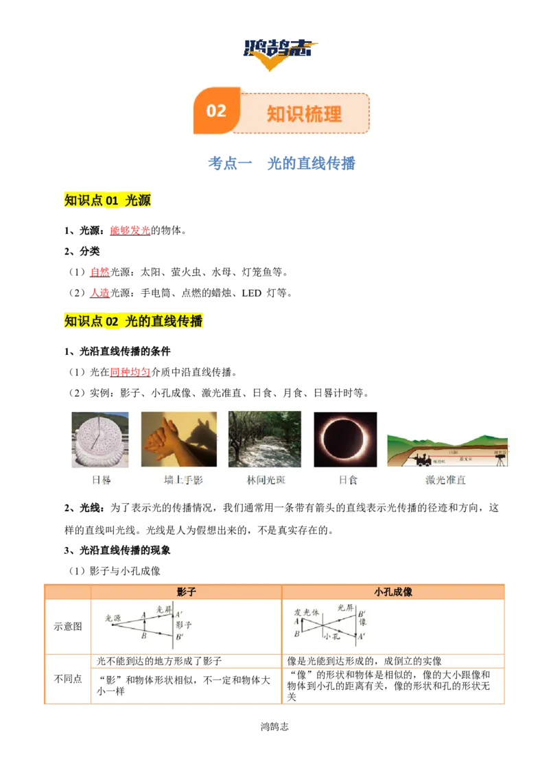 专题02光现象（5大模块知识清单+5个易混易错+3种方法技巧+典例真题精析）（解析版）_8、物理总复习_物理专题复习