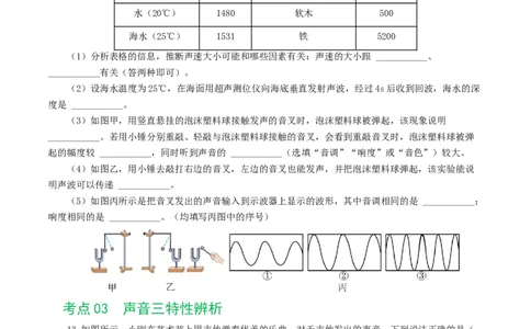 专题01声现象（练习）（原卷版）_8、物理总复习_8.中考物理总复习_2024年中考复习资料_一轮复习资料_完2024年中考物理一轮复习课件+讲义+练习（全国通用）