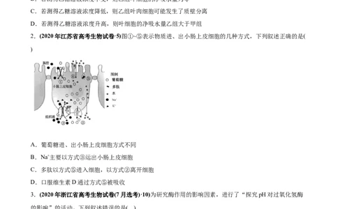 专题02物质进出细胞、酶和ATP-2020年高考真题和模拟题生物分项汇编（学生版）_新高考复习资料_2022年新高考复习资料_2022年一轮复习最新版_1.2022年高考生物一轮复习全国通用版