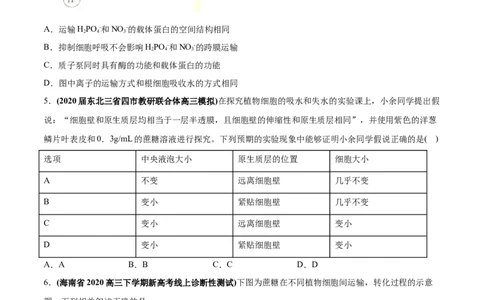 专题02物质进出细胞、酶和ATP-2020年高考真题和模拟题生物分项汇编（学生版）_新高考复习资料_2022年新高考复习资料_2022年一轮复习最新版_1.2022年高考生物一轮复习全国通用版
