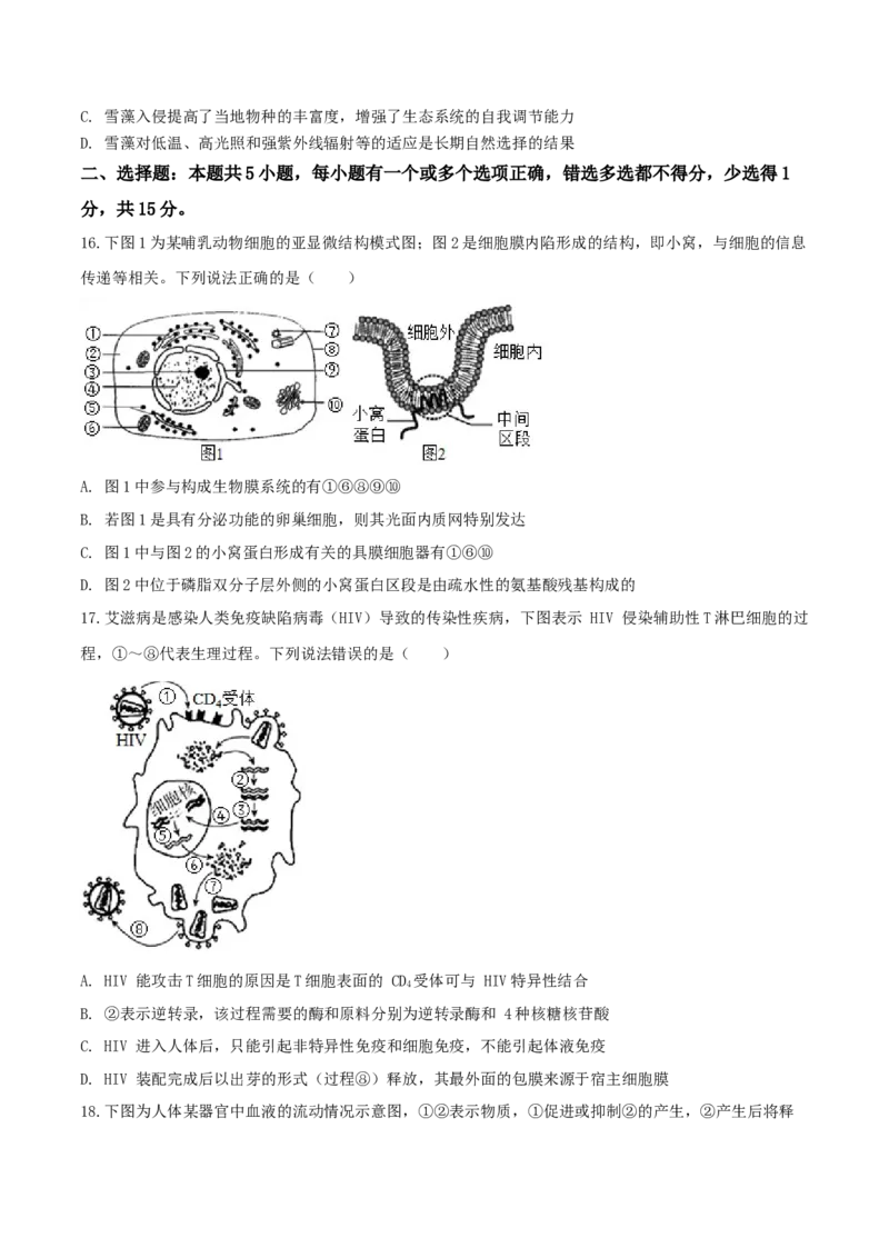 黄金卷02（考试版）-赢在高考&middot;黄金8卷备战2024年高考生物模拟卷（山东专用）_2024年新高考资料_4.2024高考模拟预测试卷