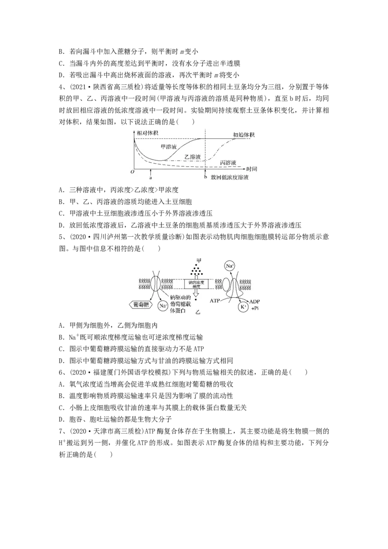 专题06细胞的物质输入和输出（精练）（原卷版）_新高考复习资料_2024年新高考复习资料_一轮复习资料_完备战2024年高考生物一轮复习串讲精练（新高考专用）_精练