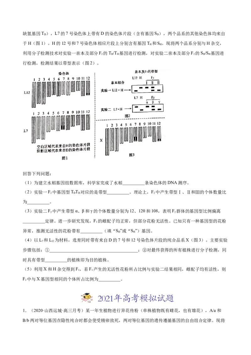 专题07基因的分离定律-2021年高考真题和模拟题生物分项汇编（原卷版）_新高考复习资料_2022年新高考复习资料_2021年高考真题和模拟题生物分项汇编7.30更新