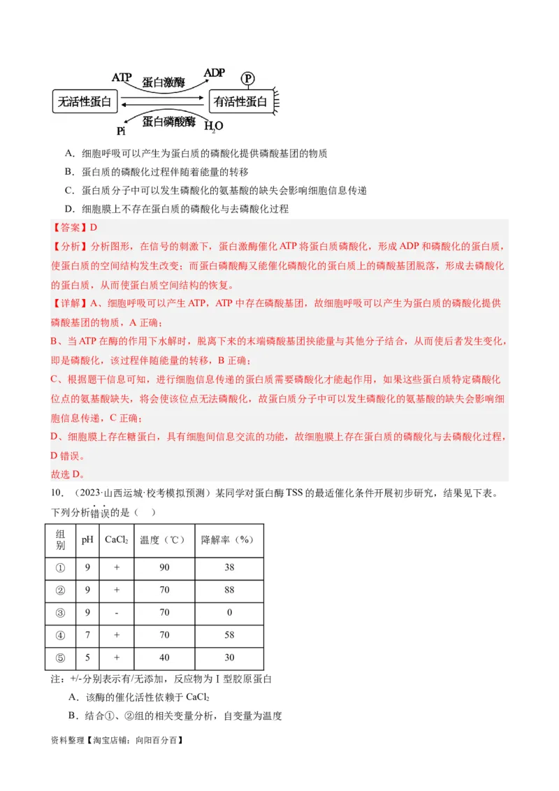 专题02细胞的能量供应与利用（分层练）（解析版）_新高考复习资料_2024年新高考复习资料_二轮复习资料_高频考点解密2024年高考生物二轮复习高频考点追踪与预测（新高考专用）