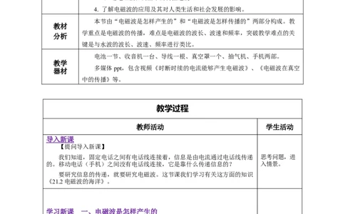 21.2电磁波的海洋（教学设计）-（人教版）_初物_八年级上下册+九年级全一册物理_九年级物理全一册_教学设计