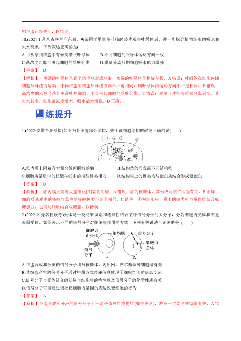 专题02细胞的结构和功能（练）-2023年高考生物二轮复习讲练测（全国通用）（解析版）_通用版（老高考）复习资料_2023年复习资料_二轮复习_2023年高考生物二轮复习讲练测（全国通用）