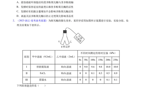 专题04酶和ATP-学易金卷：五年（2019-2023）高考生物真题分项汇编（全国通用）（原卷版）_通用版（老高考）复习资料_2024年复习资料