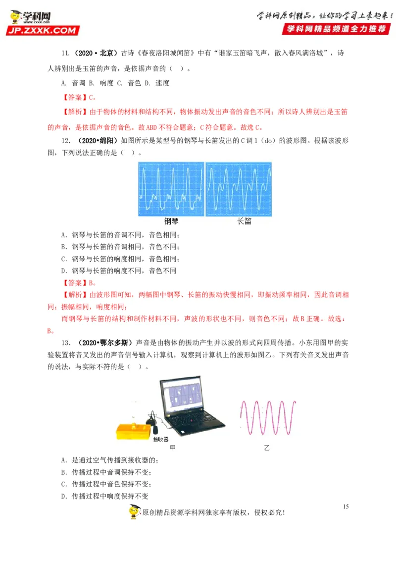 专题01声现象（解析版）_8、物理总复习_8.中考物理总复习_2022年中考复习资料_三年（2019-2021）中考真题物理分项汇编（全国通用）