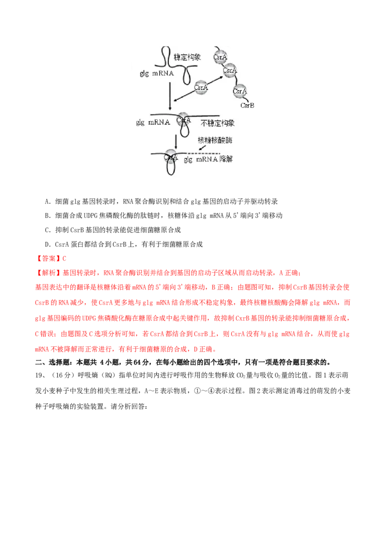 黄金卷01（解析版）-赢在高考&middot;黄金8卷备战2024年高考生物模拟卷（湖北专用）_2024年新高考资料_4.2024高考模拟预测试卷