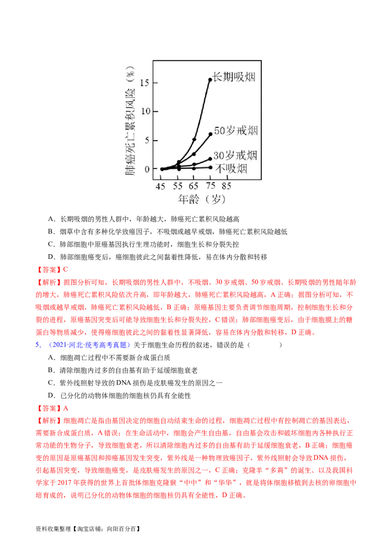 专题07细胞得分化、衰老、凋亡及癌变-学易金卷：五年（2019-2023）高考生物真题分项汇编（全国通用）（解析版）_通用版（老高考）复习资料_2024年复习资料