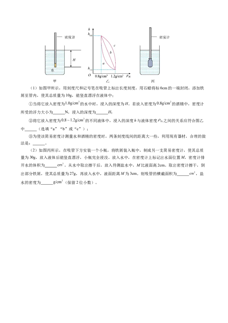 10.4跨学科实践：制作微型密度计（分层作业）原卷版_初物_八年级上下册+九年级全一册物理_八年级物理下册_分层作业（更新中）