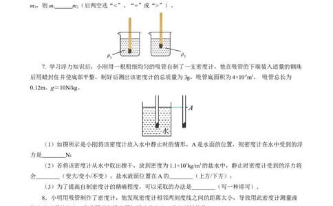 10.4跨学科实践：制作微型密度计（分层作业）原卷版_初物_八年级上下册+九年级全一册物理_八年级物理下册_分层作业（更新中）