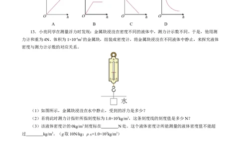 10.4跨学科实践：制作微型密度计（分层作业）原卷版_初物_八年级上下册+九年级全一册物理_八年级物理下册_分层作业（更新中）