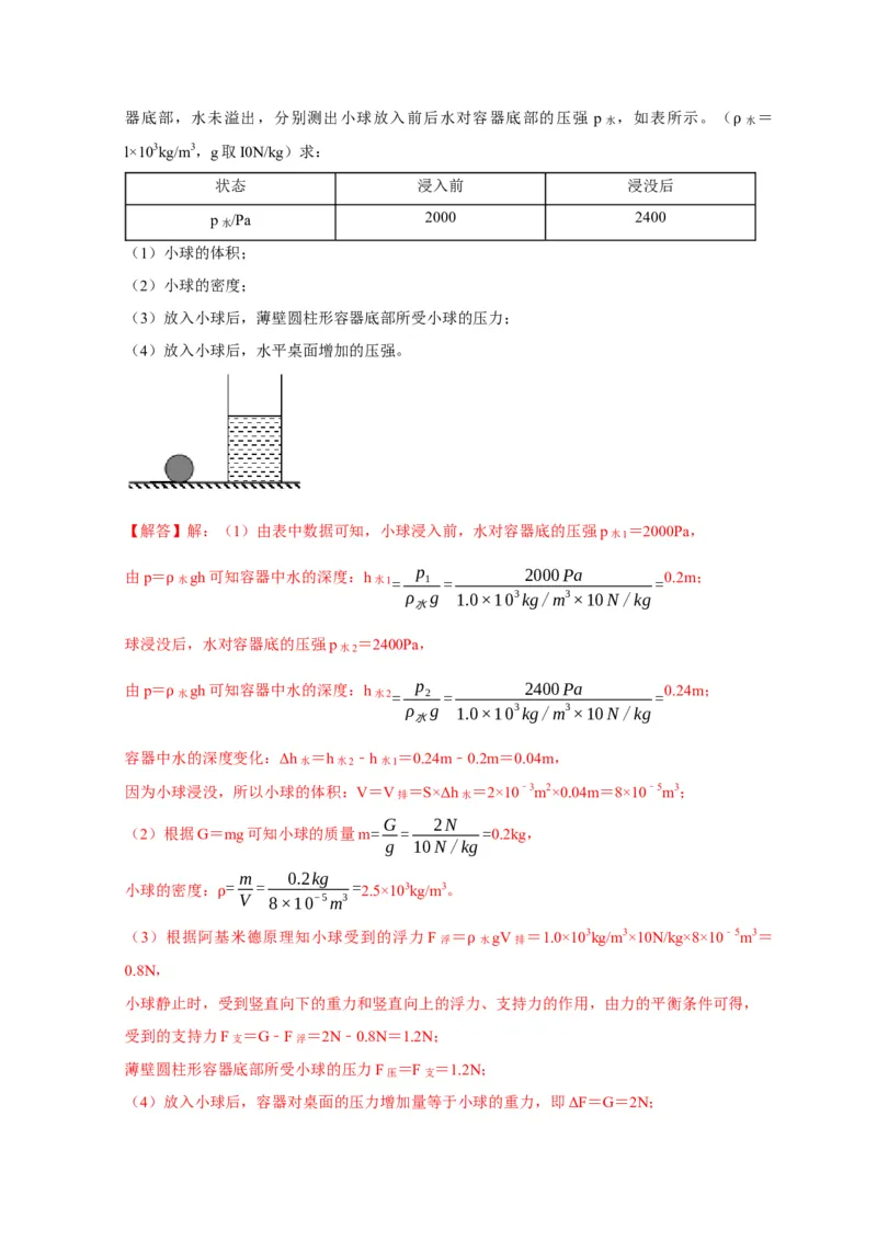 专题03压强和浮力问题（解析版）_8、物理总复习_2024年中考复习资料_二轮复习_（讲义+练习）2024年中考物理二轮题型专项复习