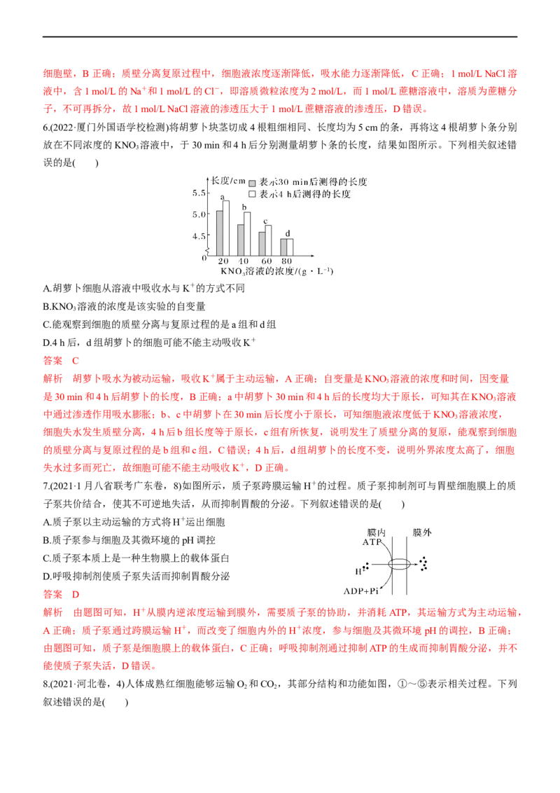 专题03细胞的物质输入和输出（测试卷）-2023年高考生物二轮复习讲练测（全国通用）（解析版）_通用版（老高考）复习资料_2023年复习资料_二轮复习