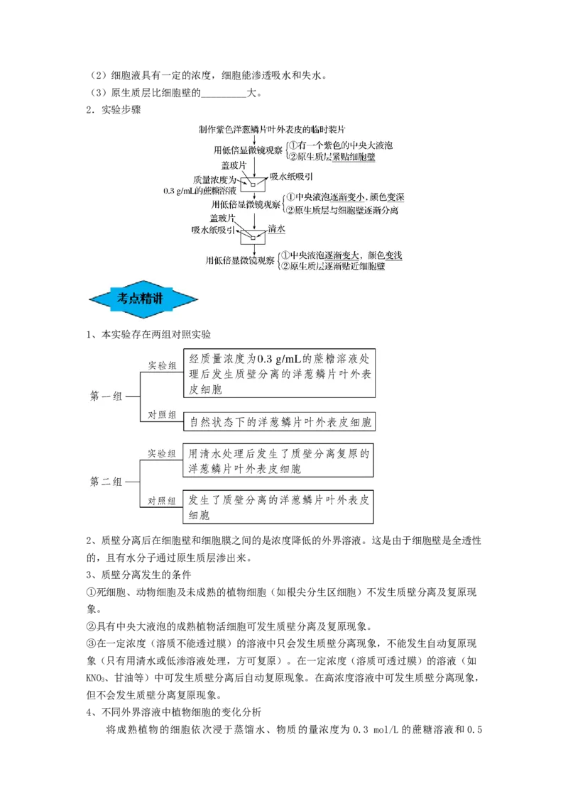 专题06细胞的物质输入和输出（串讲）（原卷版）_新高考复习资料_2024年新高考复习资料_一轮复习资料_完备战2024年高考生物一轮复习串讲精练（新高考专用）_串讲