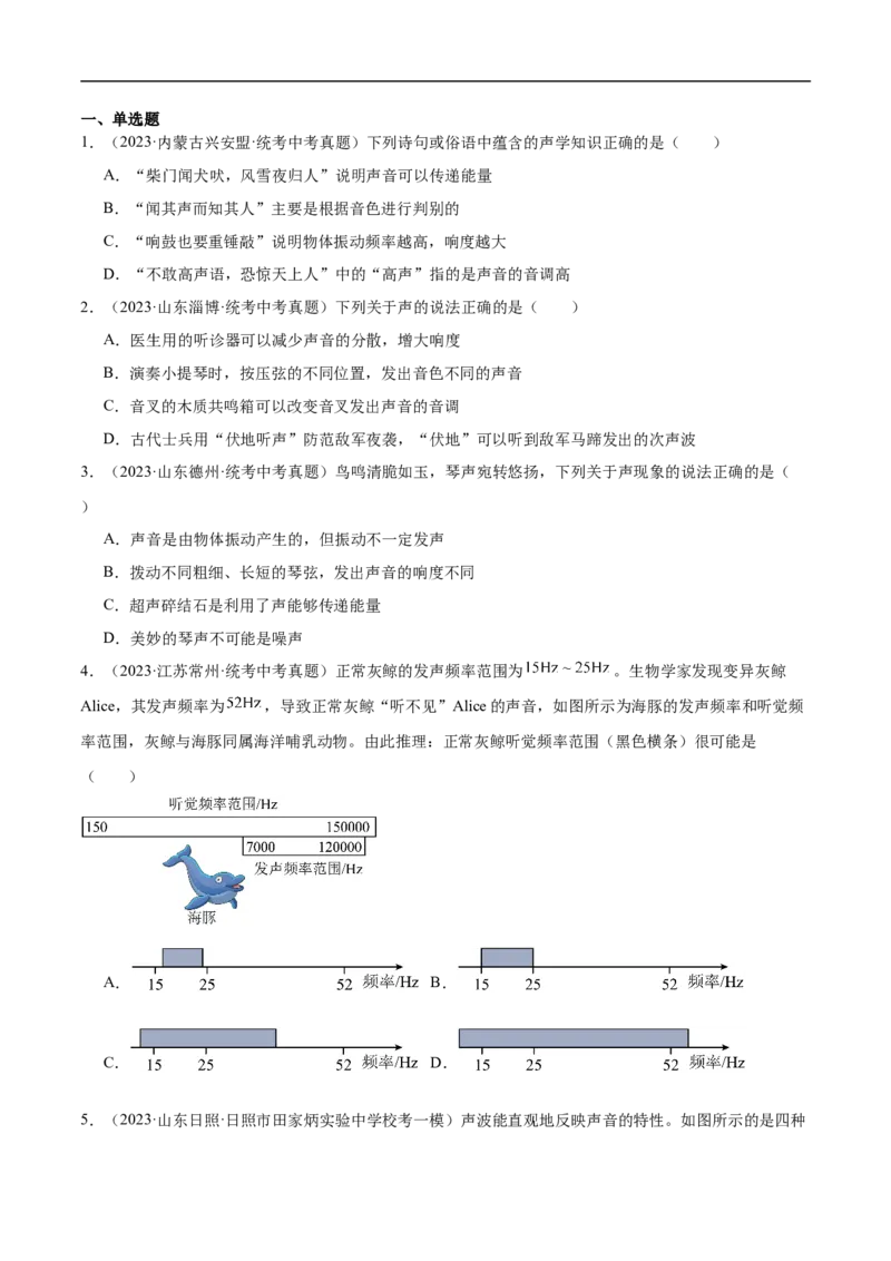 专题02声现象（全国通用）原卷版_8、物理总复习_8.中考物理总复习_2024年中考复习资料_二轮复习资料_完2024年中考物理专题练习（全国通用）_重点练