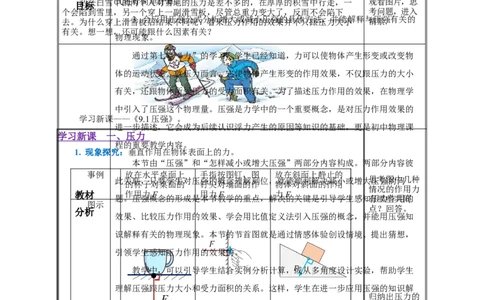 9.1压强（教学设计）-（人教版）_初物_八年级上下册+九年级全一册物理_八年级物理下册_老课标资料_教学设计