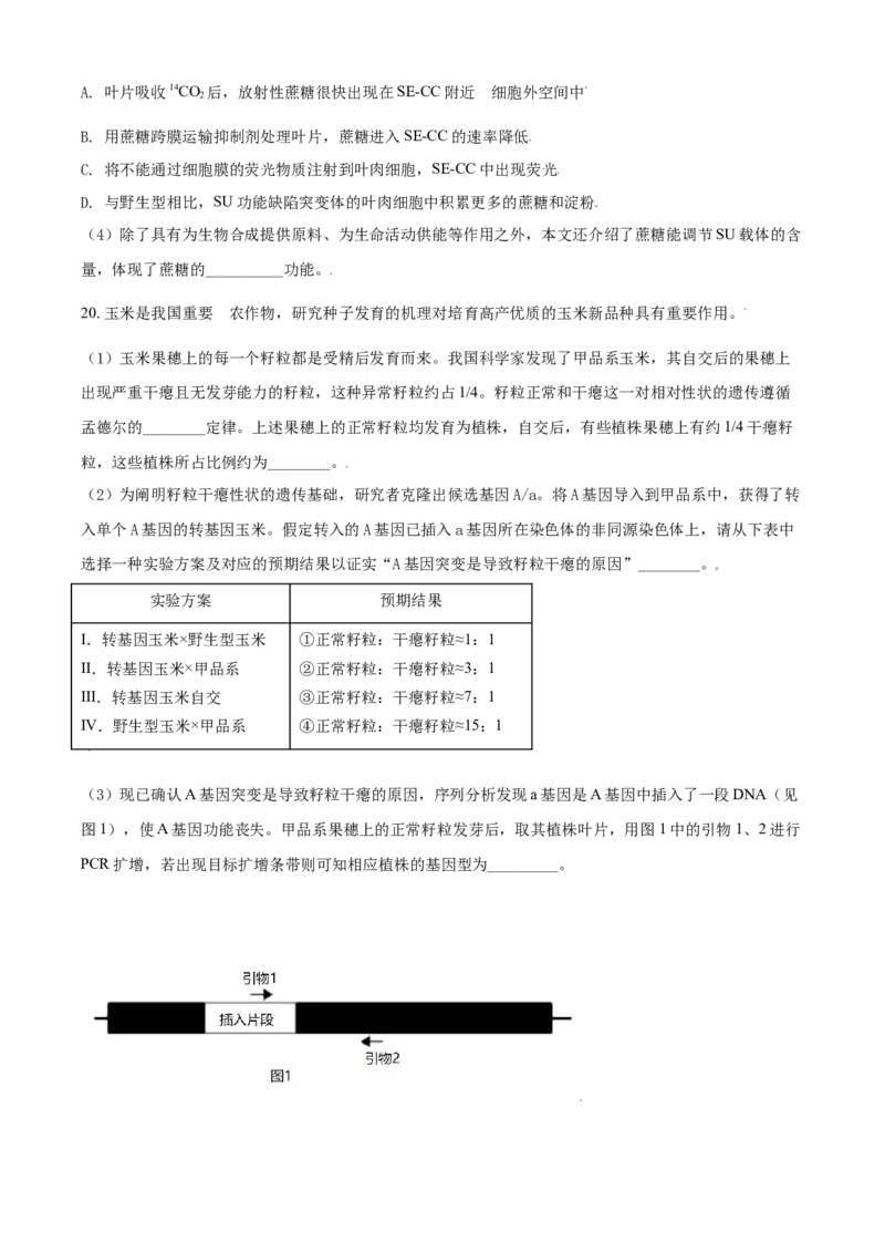 2021年高考生物试卷（北京）（空白卷）_北京市高考历年真题_生物