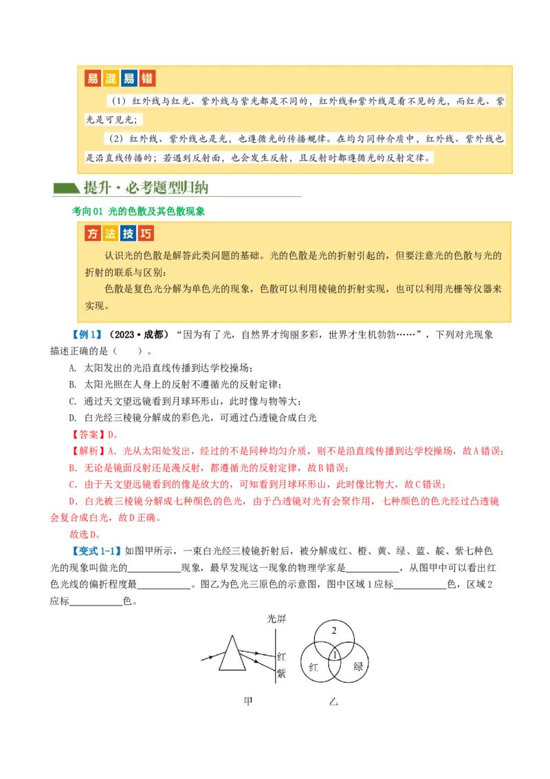 专题02光现象（讲义）（解析版）_8、物理总复习_8.中考物理总复习_2024年中考复习资料_一轮复习资料_完2024年中考物理一轮复习课件+讲义+练习（全国通用）_教师版（含答案解析）