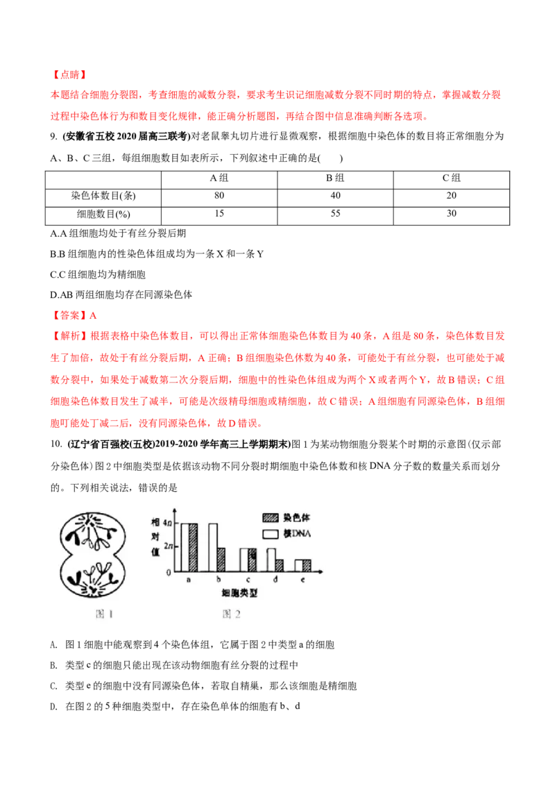 专题05有丝分裂和减数分裂-2020年高考真题和模拟题生物分项汇编（教师版含解析）_新高考复习资料_2022年新高考复习资料_2022年一轮复习最新版