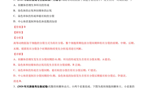 专题05有丝分裂和减数分裂-2020年高考真题和模拟题生物分项汇编（教师版含解析）_新高考复习资料_2022年新高考复习资料_2022年一轮复习最新版