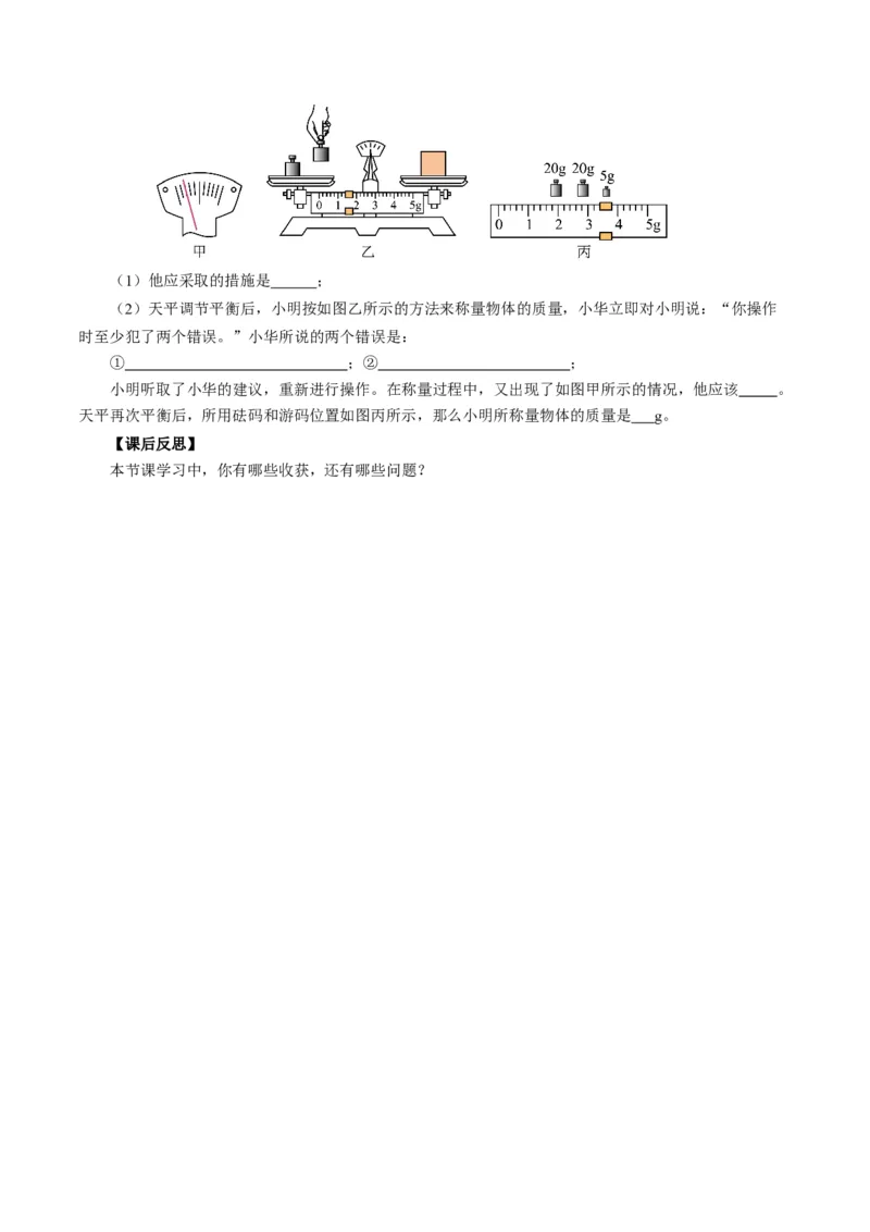6.1质量（导学案）学生版_初物_八年级上下册+九年级全一册物理_八年级物理上册_导学案（完）