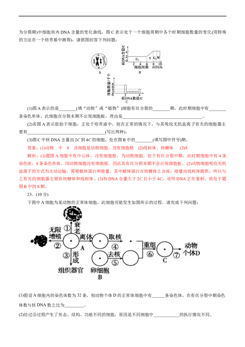 专题05细胞的生命历程（测试卷）-2023年高考生物二轮复习讲练测（全国通用）（解析版）_通用版（老高考）复习资料_2023年复习资料_二轮复习_2023年高考生物二轮复习讲练测（全国通用）