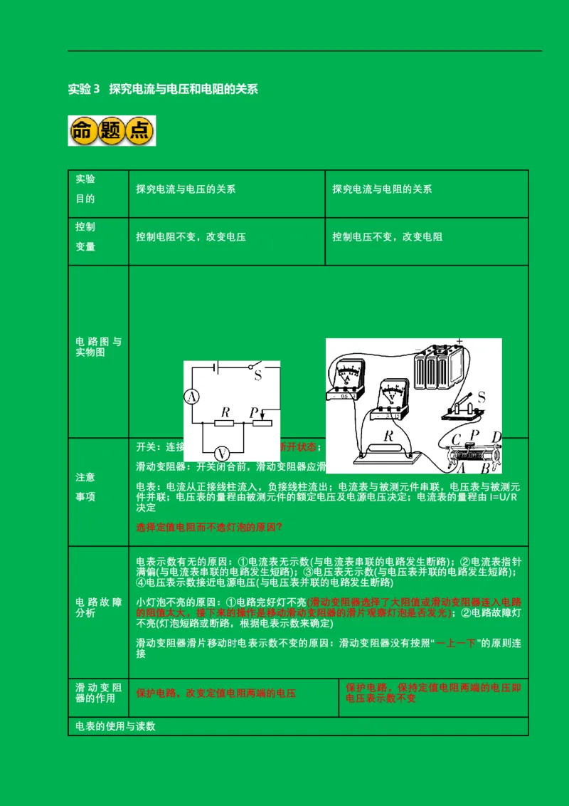 2024年中考物理二轮复习实验专题讲义：实验3.+探究电流与电压和电阻的关系（含答案）_8、物理总复习_2024年中考复习资料_二轮复习_2024年中考物理二轮复习实验专题讲义（含答案）